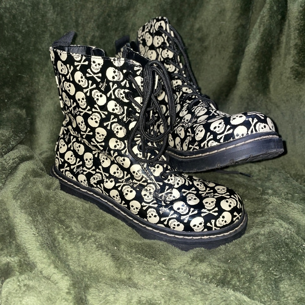 Torrid Black and White Skull Combat Boots